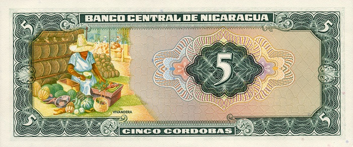 Back of Nicaragua p122a: 5 Cordobas from 1972