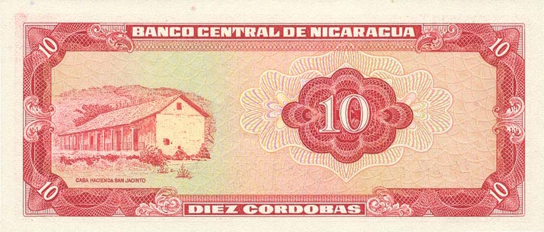 Back of Nicaragua p123a: 10 Cordobas from 1972