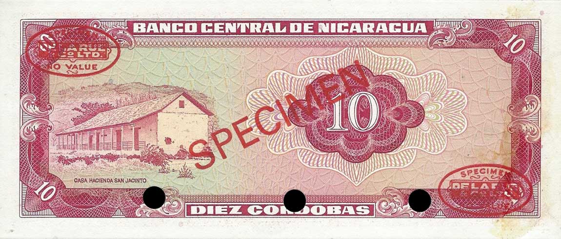 Back of Nicaragua p123s: 10 Cordobas from 1972