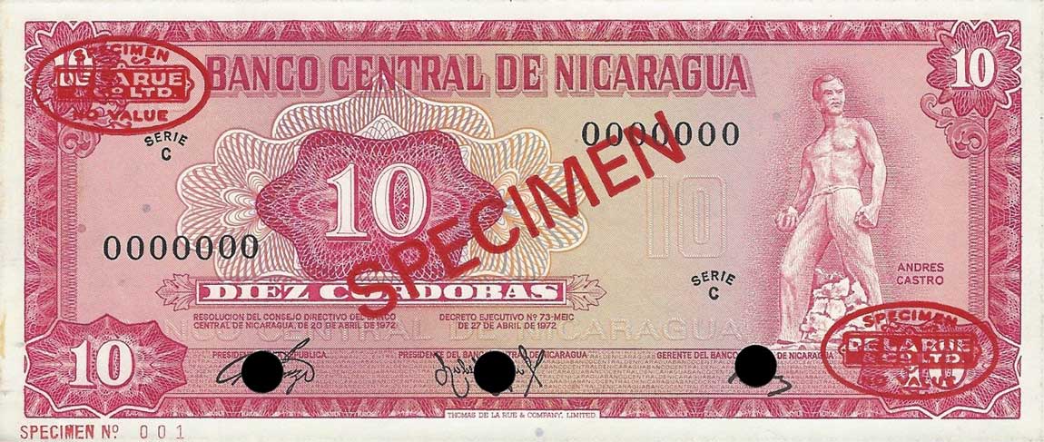 Front of Nicaragua p123s: 10 Cordobas from 1972