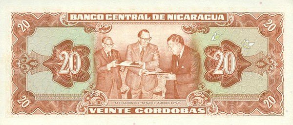 Back of Nicaragua p124a: 20 Cordobas from 1972