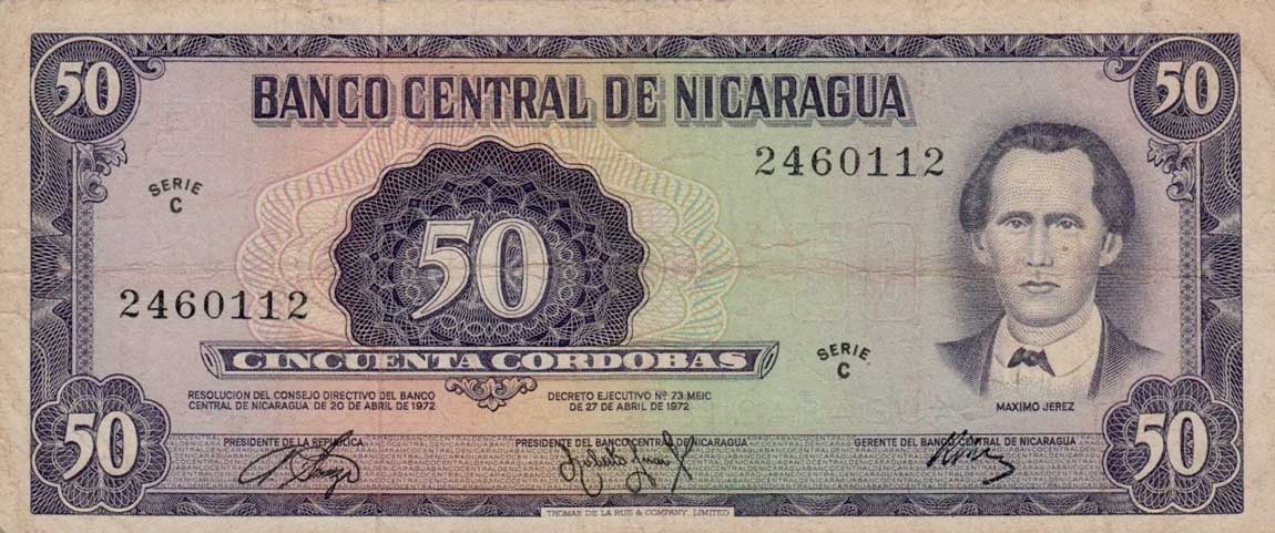 Front of Nicaragua p125a: 50 Cordobas from 1972