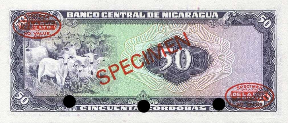 Back of Nicaragua p125s: 50 Cordobas from 1972