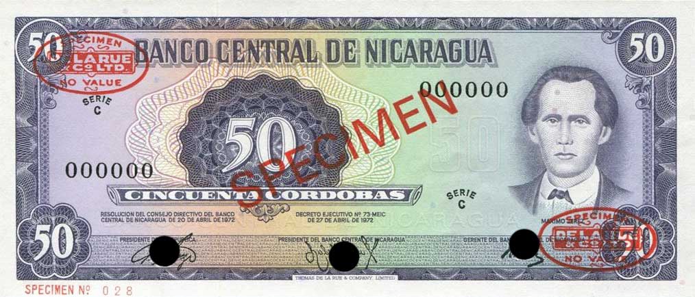 Front of Nicaragua p125s: 50 Cordobas from 1972