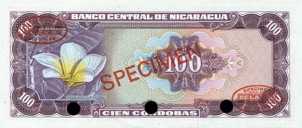 Back of Nicaragua p126s: 100 Cordobas from 1972