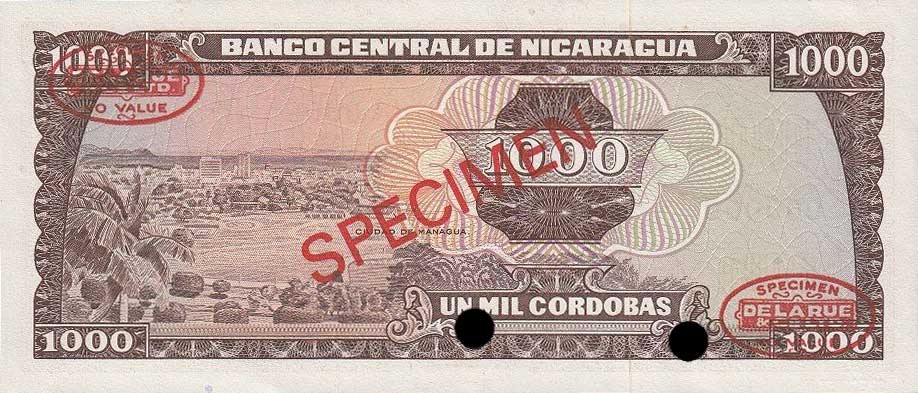 Back of Nicaragua p128s: 1000 Cordobas from 1972