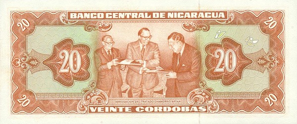 Back of Nicaragua p129a: 20 Cordobas from 1978