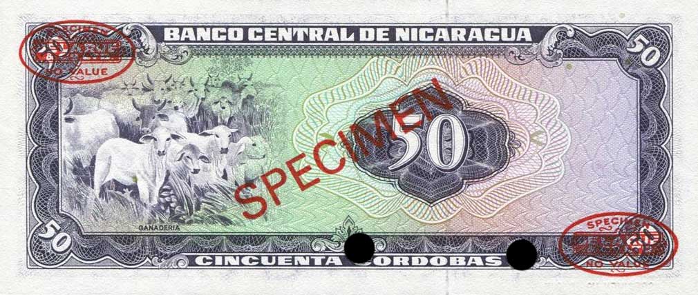 Back of Nicaragua p130s: 50 Cordobas from 1978