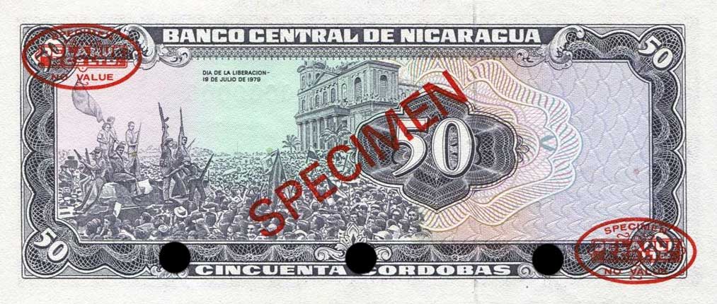 Back of Nicaragua p131s: 50 Cordobas from 1979