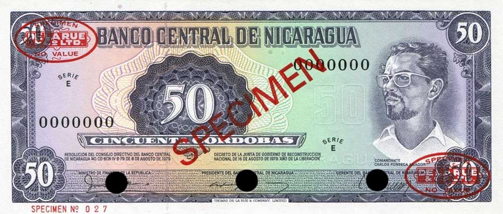 Front of Nicaragua p131s: 50 Cordobas from 1979