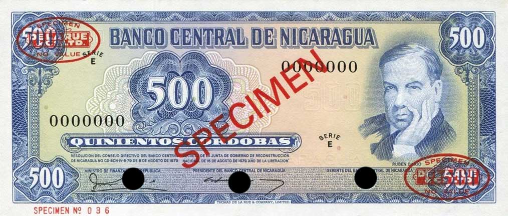 Front of Nicaragua p133s: 500 Cordobas from 1979