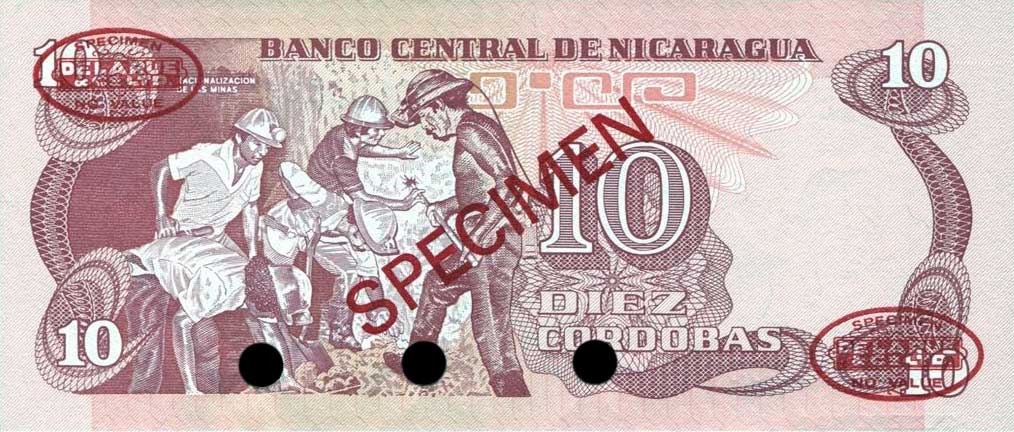 Back of Nicaragua p134s: 10 Cordobas from 1979