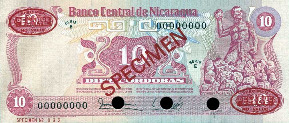 Front of Nicaragua p134s: 10 Cordobas from 1979