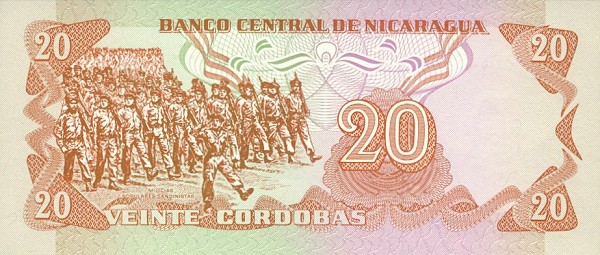 Back of Nicaragua p135a: 20 Cordobas from 1979