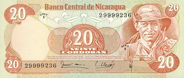 Front of Nicaragua p135a: 20 Cordobas from 1979