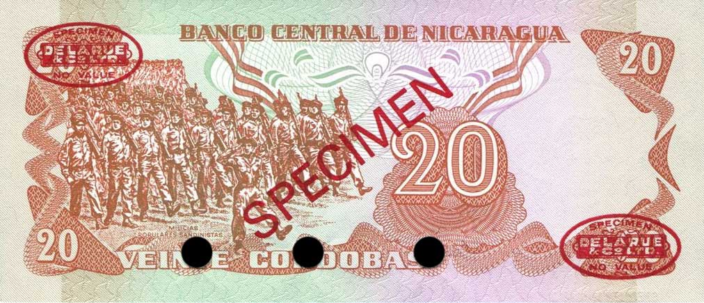 Back of Nicaragua p135s: 20 Cordobas from 1979