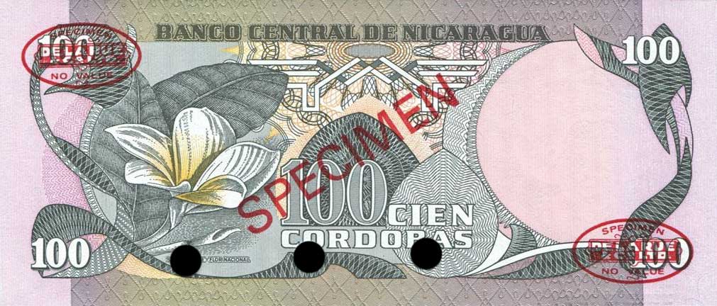 Back of Nicaragua p137s: 100 Cordobas from 1979