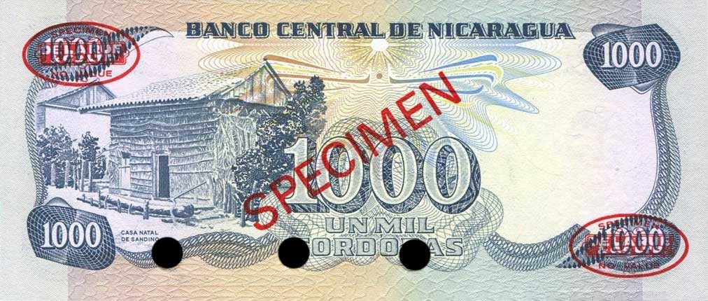 Back of Nicaragua p139s: 1000 Cordobas from 1979