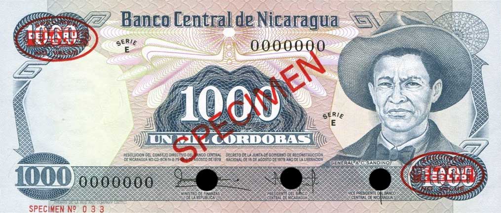 Front of Nicaragua p139s: 1000 Cordobas from 1979