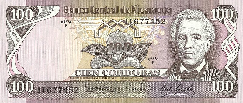 Front of Nicaragua p141: 100 Cordobas from 1984