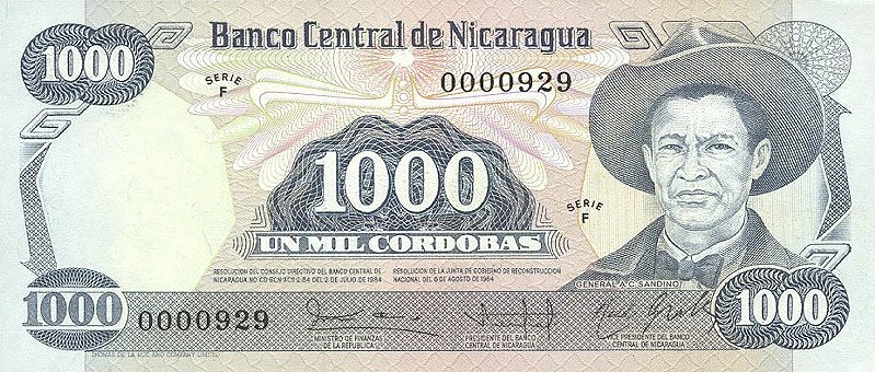 Front of Nicaragua p143: 1000 Cordobas from 1984