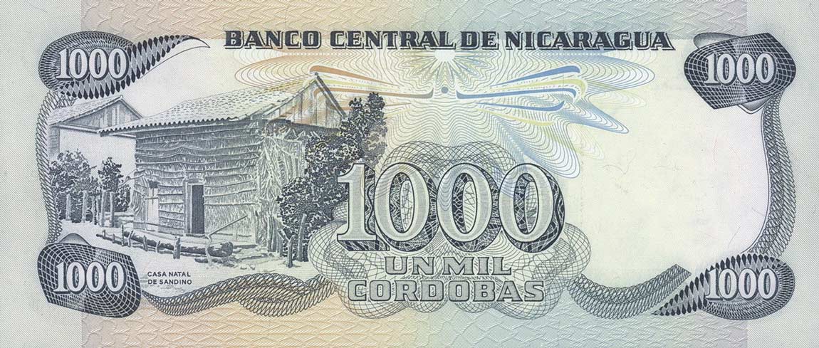 Back of Nicaragua p145a: 1000 Cordobas from 1985