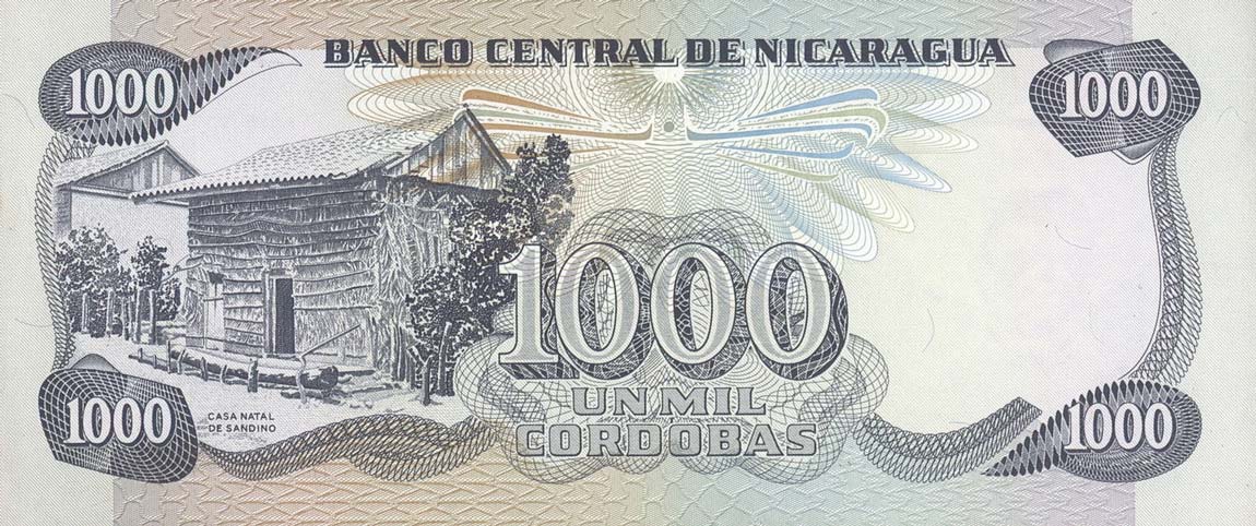 Back of Nicaragua p145b: 1000 Cordobas from 1985