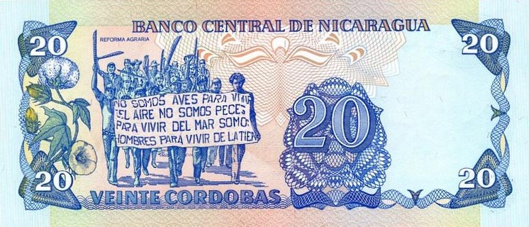 Back of Nicaragua p152a: 20 Cordobas from 1985