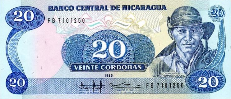 Front of Nicaragua p152a: 20 Cordobas from 1985