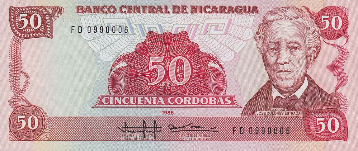 Front of Nicaragua p153a: 50 Cordobas from 1985