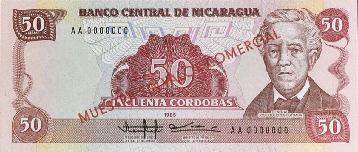 Front of Nicaragua p153s: 50 Cordobas from 1985