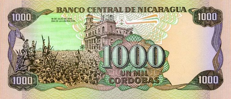 Back of Nicaragua p156b: 1000 Cordobas from 1985