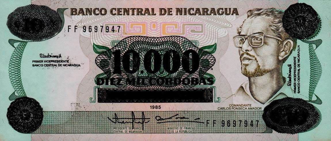 Front of Nicaragua p158a: 10000 Cordobas from 1989