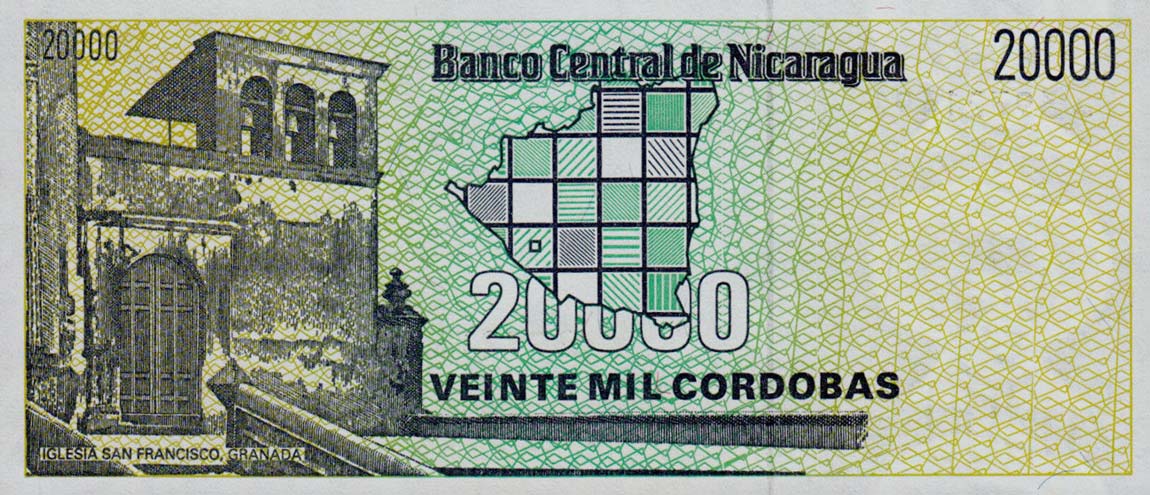 Back of Nicaragua p160a: 20000 Cordobas from 1989