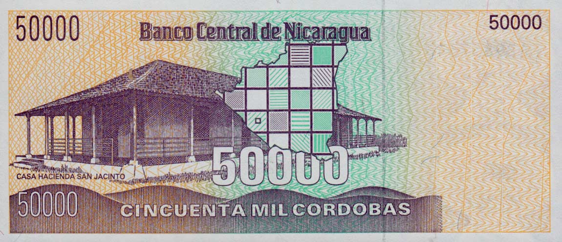 Back of Nicaragua p161a: 50000 Cordobas from 1989
