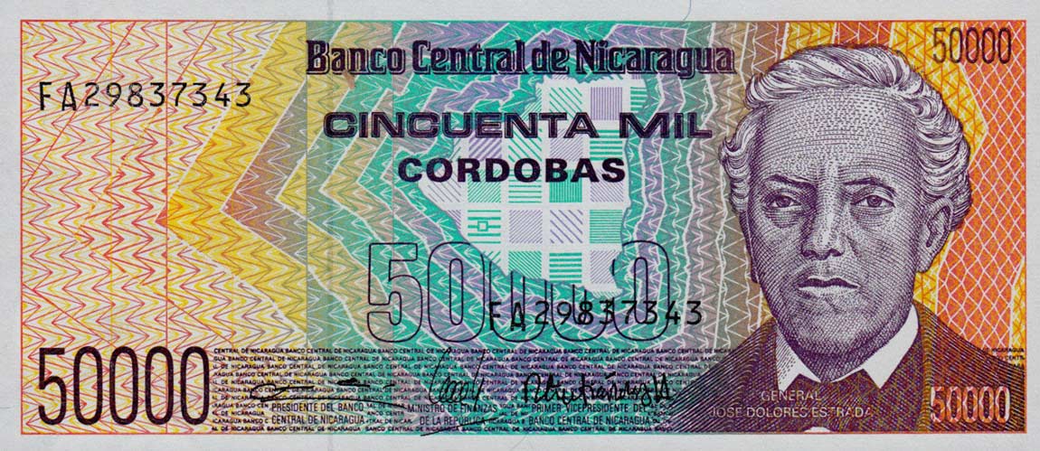 Front of Nicaragua p161a: 50000 Cordobas from 1989