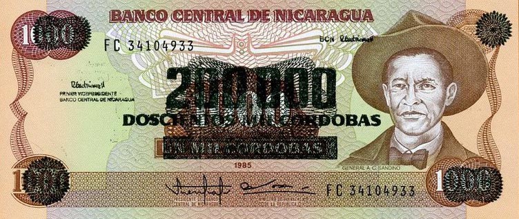 Front of Nicaragua p162: 200000 Cordobas from 1990