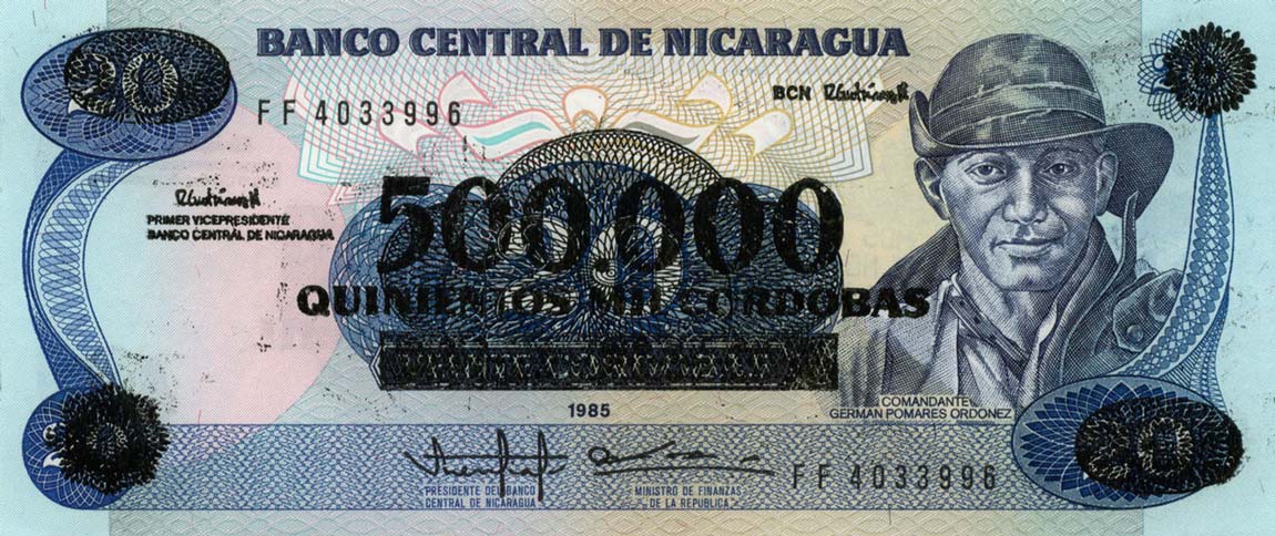 Front of Nicaragua p163a: 500000 Cordobas from 1990