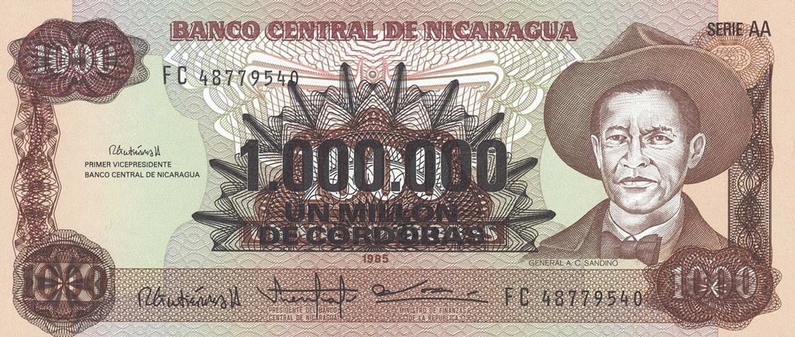 Front of Nicaragua p164a: 1000000 Cordobas from 1990