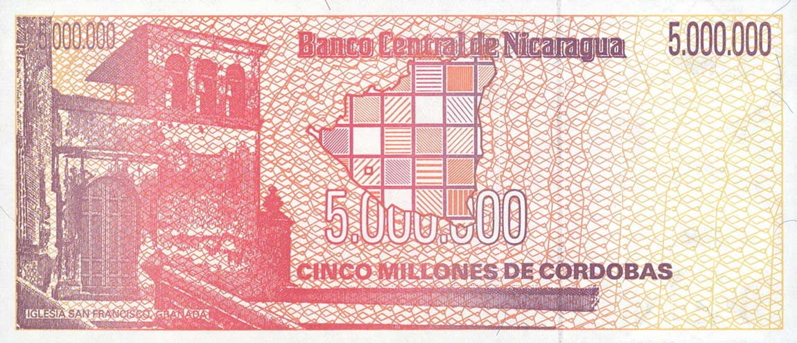 Back of Nicaragua p165a: 5000000 Cordobas from 1990