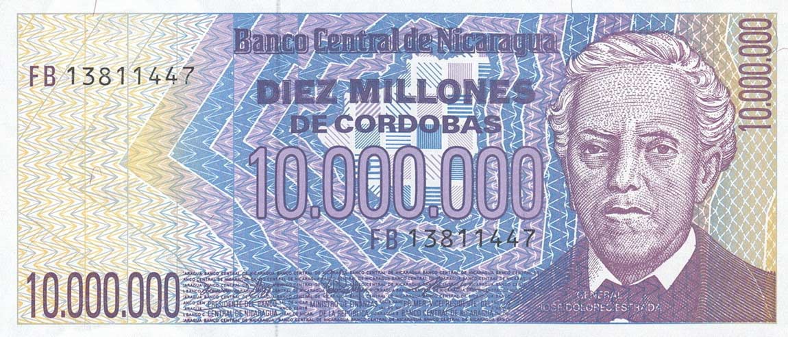 Front of Nicaragua p166a: 10000000 Cordobas from 1990