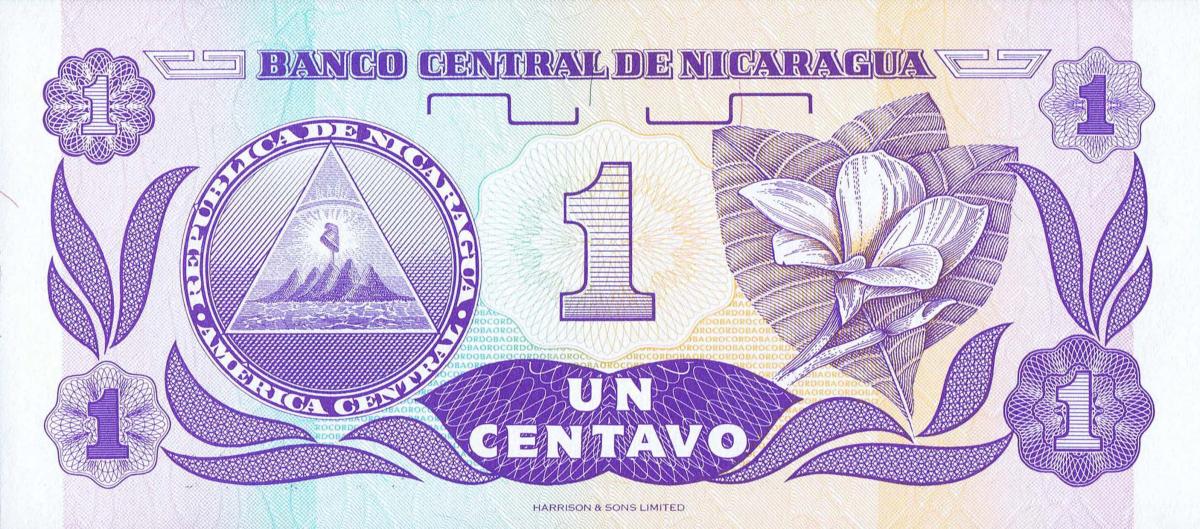 Back of Nicaragua p167: 1 Centavo from 1991