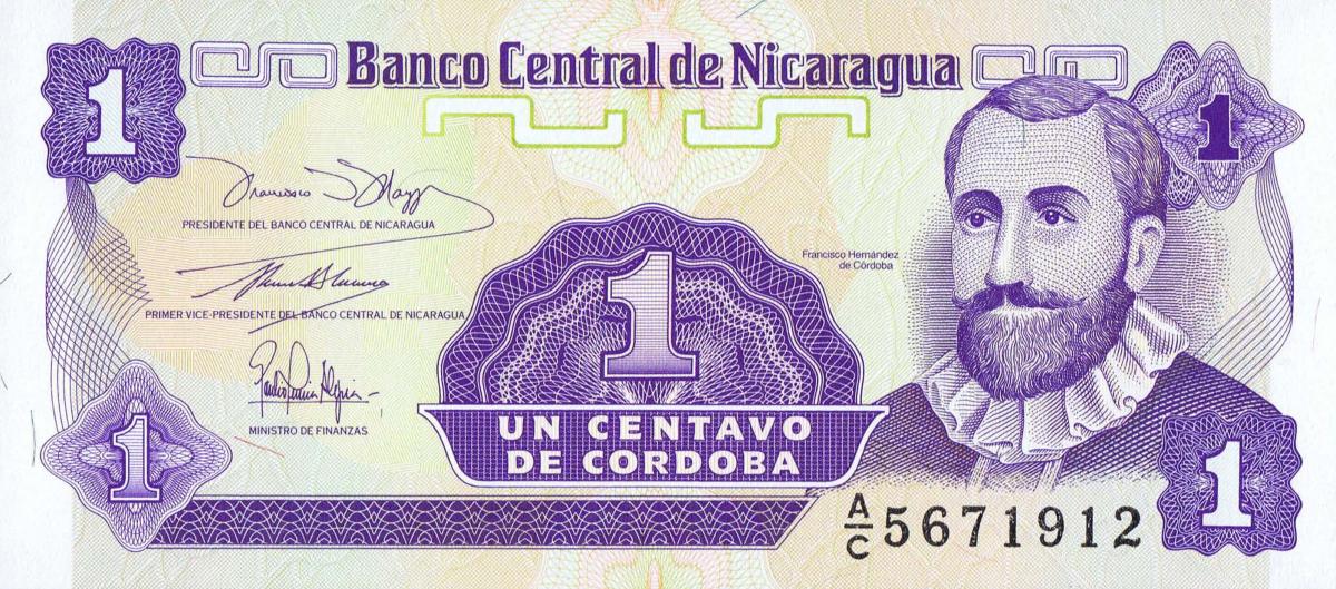 Front of Nicaragua p167: 1 Centavo from 1991