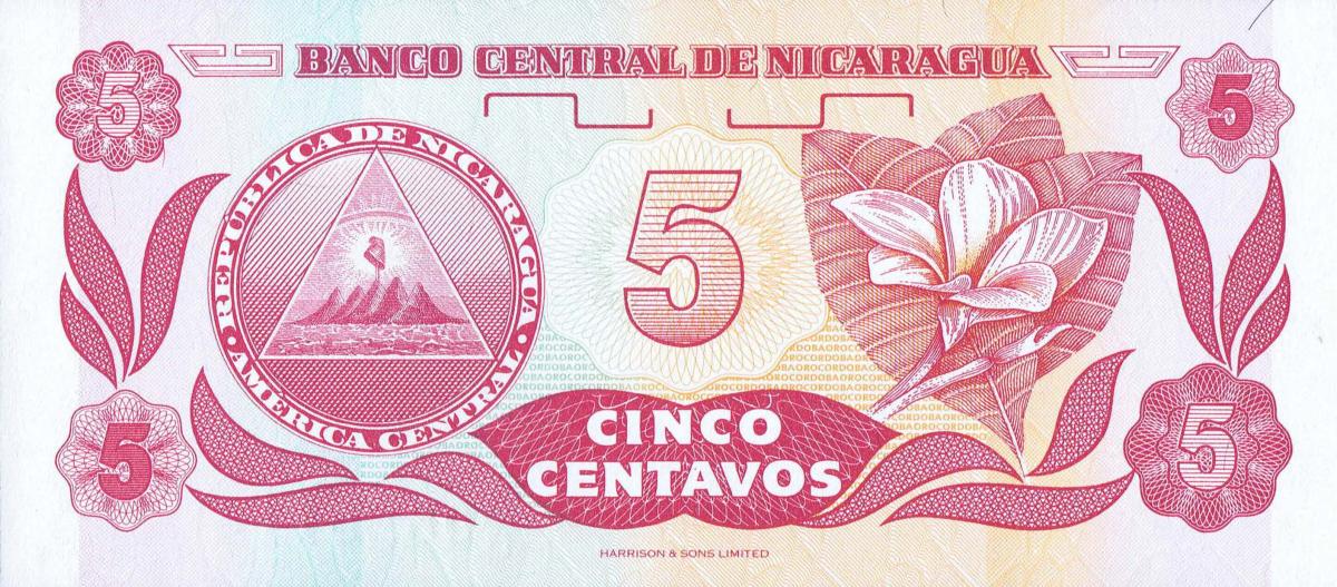 Back of Nicaragua p168a: 5 Centavos from 1991