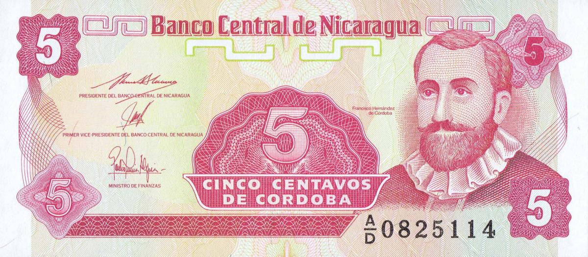 Front of Nicaragua p168a: 5 Centavos from 1991