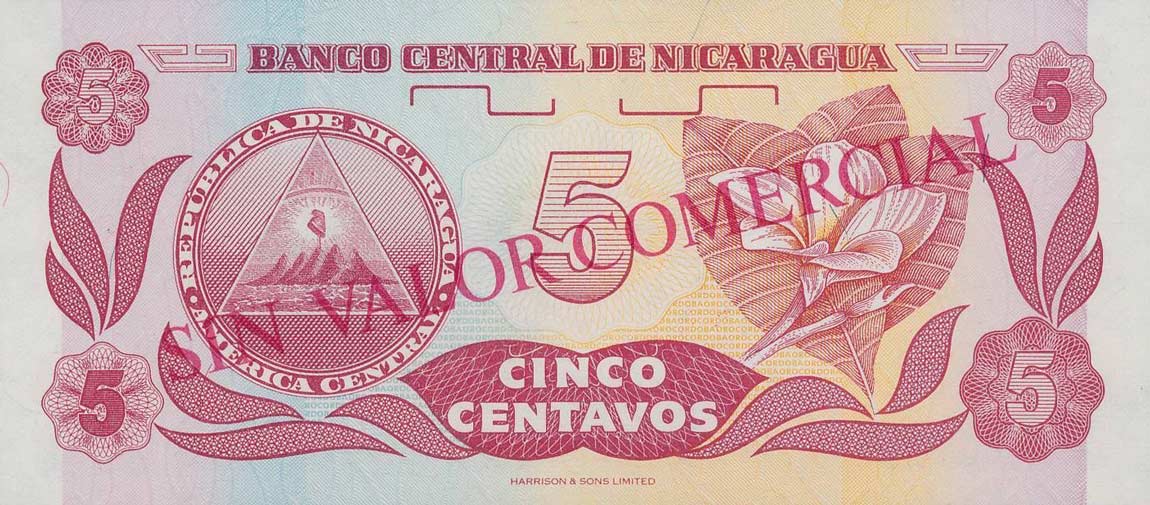 Back of Nicaragua p168s: 5 Centavos from 1991