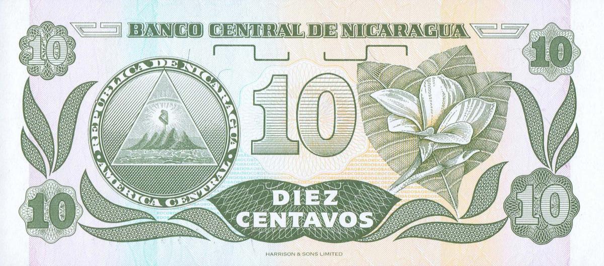 Back of Nicaragua p169a: 10 Centavos from 1991