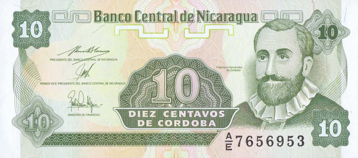 Front of Nicaragua p169a: 10 Centavos from 1991