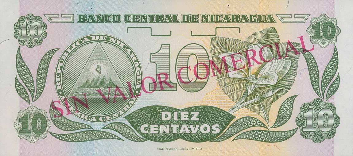 Back of Nicaragua p169s: 10 Centavos from 1991