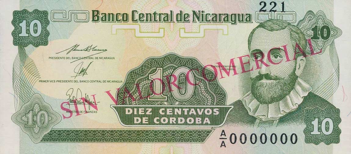 Front of Nicaragua p169s: 10 Centavos from 1991